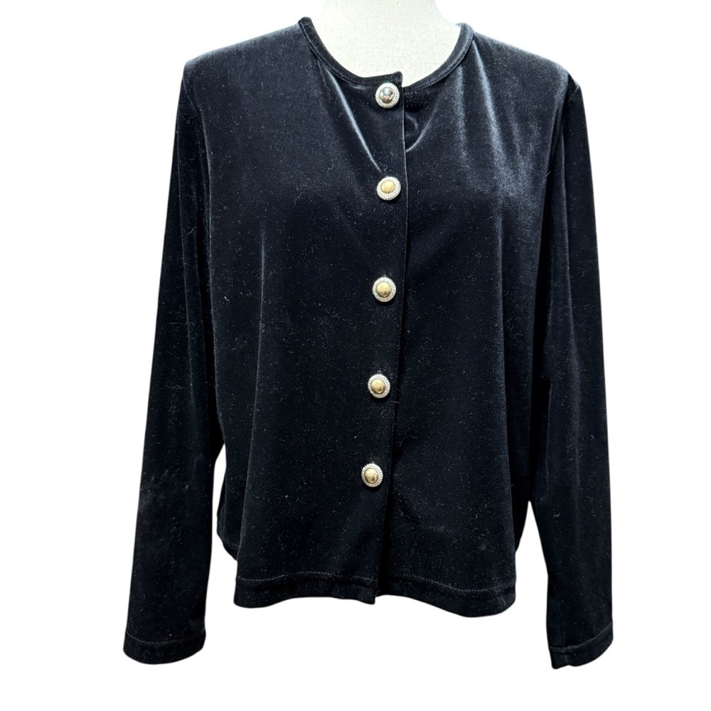 Diane von Furstenberg Velvet‎ Cardigan Size L Gold Button Blazer Old Money Luxe